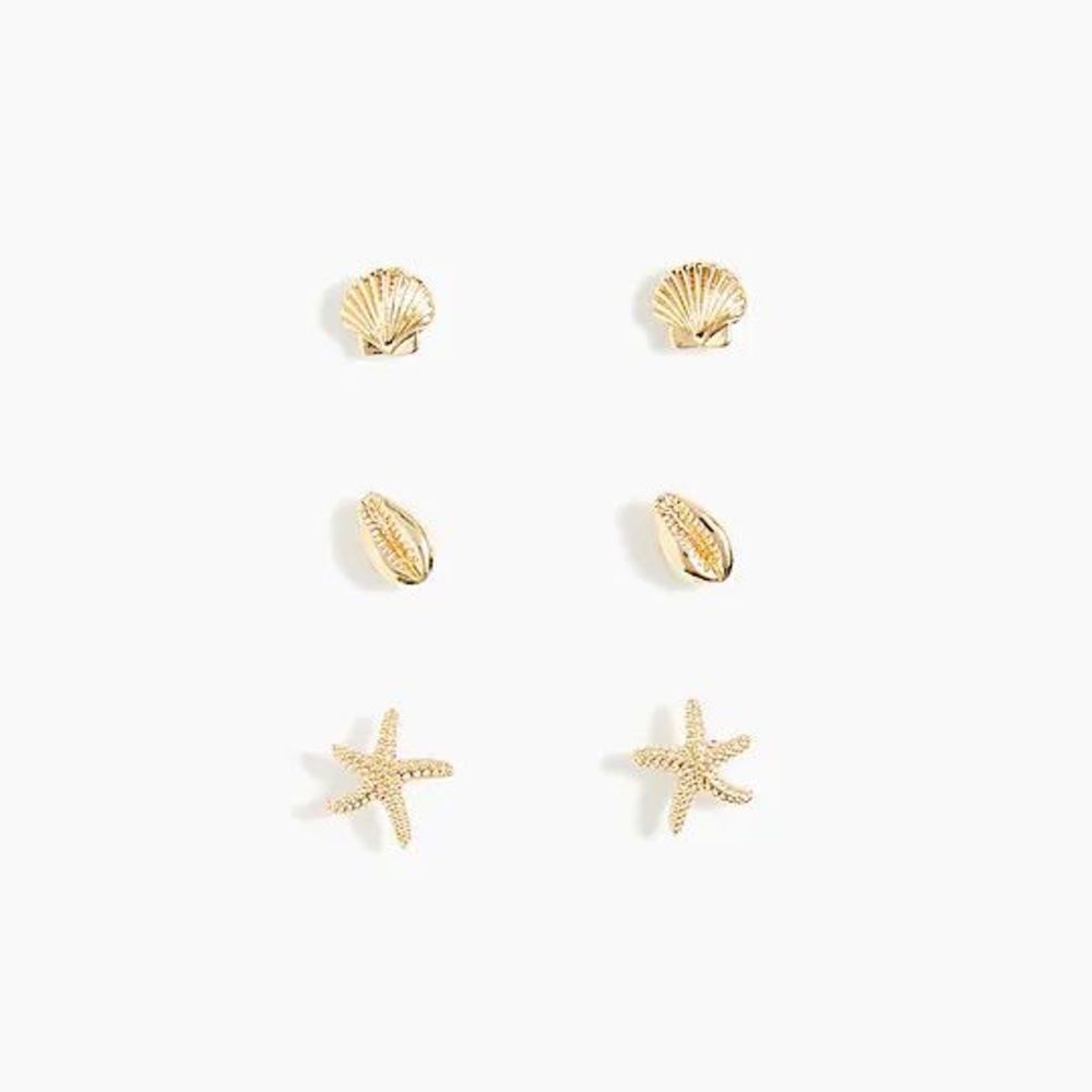 J Crew Set of 3 Sea Critters and Seashells Stud Earrings